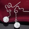 Dangle Earrings 925 Sterling Silver Full Crystal Ball Long Tassel Drop Rhinestone Sparkling Jewelry