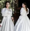 Robe de mariée élégante de créateur manches longues bouffantes robe de princesse pleine longueur en satin mat avec ceinture douce robe de mariée grande taille 8937942