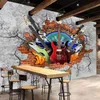 Custom 3D Murals Tapete Gitarre Rock Graffiti Kunst gebrochener Ziegelmauer KTV Bar Werkzeug Home Dekoration Wandmalerei Wandmalerei Fresco344L