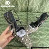 Tasarımcı Kızlar G Slingback Sandalet Pompası Aria Slingback Ayakkabıları Kristaller Köpüklü Motif Elbise Ayakkabıları ile Siyah Mesh'de Sunulur