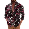 Men's Casual Shirts Valentine Days Shirt For Men Retro Loose Fitting Long Sleeved Printed Fashion Standing Collar Top Moda Hombre