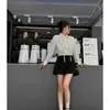 designer CE23 AutumnWinter New Style Age Reducing Embroidery Hook Flower Short Shirt+High Waist Slimming pleated skirt 7VAZ