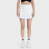 Lu lem*on Luxtre's new pleated leg length yoga shorts skirt, women's fake two-piece anti glare water-cooled cooling sports skirt