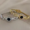 ALLYES Schwarze römische Ziffern Edelstahl Armreifen Armbänder für Frauen Design Gold Silber Farbe Wasserdicht Schmuck Geschenk 240227