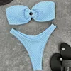 Women's Swimwear Sexy Strapless Bikini 2024 Solid Color Two Piece Women Ring Hollow Out Biquini Summer Bathing Suit Beach