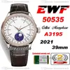 EWF Cellini Moonphase 50535 A3195 Automatic Mens Watch Rose Gold White Dial Real Meteorite Brown Leather Super Edition Same Series286u