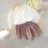 Summer Girls Clothing Set Lace Hollow Topsfloral Short Kjol 2st Suit Princess Toddler Baby Barn Barnkläder 240226