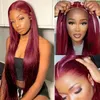 Burgundy Glueless Human Hair Ready To Wear and Go PrePlucked Straight 13x6 Hd Lace Frontal Wigs for Women Wig on Sale 30 36 Inch