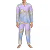 Mäns sömnkläder elegant vårguld glitter tryck estetisk överdimensionerad pyjama set man långa ärmar romantisk hemdesigndräkt
