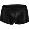 Sous-pants sexy sous-vêtements gays hommes boxers Snake Skin Pu Leather pénis basse taille u convex poche CUECA masculina plus taille m-xxl