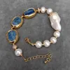 YYGEM Natural azul cianita rectángulo agua dulce cultivada blanco Keshi perla pulsera moda fina joyería hecha a mano para regalo 240305