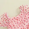 Princesse fête bébé filles robe vêtements de Saint Valentin pour bébé manches courtes bouffantes coeur imprimé en mousseline de soie maille Tulle enfants 240228