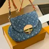 Designer bag, retro denim bag, women's crossbody bag, luxurious handbag, Hobo shoulder bag, blue denim flower crossbody bag fashionable trend fashionbag0006