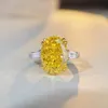 Original 925 Silver Oval Cut Simulated Diamond Wedding Engagement Cocktail Women Yellow topaz Rings finger Fine Jewelry