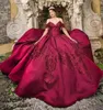 Burgundy Quinceanera Dresses 2022 Sweet 15 Spaghetti Straps Off The Shoulder Princess Party Ball Gown Lace Appliques Satin9243881