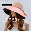 Wide Brim Hats Bucket Hats 2022 Foldable Upf 50+ Sun Hat for Women Summer Wide Brim UV Protection Panama Beach Hat Ladies Girls Outdoor Korean Hat Q240312