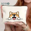 Sacos cosméticos bonito cão animal imprime lona saco de maquiagem kawaii casos de luxo para organizador de viagem bolsa de armazenamento dobrável feminino