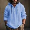 Mężczyznowe koszule z kapturem Bluzka Bluzka z długim rękawem pullover solidny wygodne bawełniane lniane swobodne luźne tee wierzchołki 240306