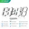 Contrôle EDUP Grande horloge murale LED 3D avec télécommande tridimensionnelle capteur de lumière automatique horloge électronique pour multiscène