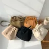 HBP Non-Brand New Drawstring fold shoulder bags for women Fashion plain vintage bag South Korean style bucket plush small crossbody