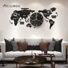 120CM Punch- DIY Black Acrylic World Map Large Wall Clock Modern Design Stickers Silent Watch Home Living Room Kitchen Decor 2342U