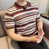 メンズポロスサマーファッションメンズショートスリーブストライプポロシャツストリート男性服汎用性の高いTシャツソーシャルビジネスカジュアルベーシックトップス