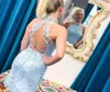 SHEAT JEWEL KNEE LÄNGD HOMECOMING Dress 2019 Light Sky Blue Lace Hoco klänningar 2K19 pärlor med hög hals sexig bakre ljusgul cocktai7764644