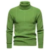 Suéter dos homens Mens Green Turtleneck Sweater Outono Inverno Quente Malha Pulôver Roupas Masculino Casual Slim Fit Cor Sólida Gola Alta