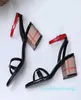 Mode nya kvinnors chunky högklackade sandaler sommarpumpar parti fotled klänning 100 äkta läder damer glid på sko9694309