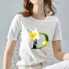 T-shirt Femme O Cou Blanc Top Femmes 2022 Été Casual T-shirt Basic Fleur Couleur Lettre Nom Motif Imprimer Court Sle Tops Dames Vêtements L24312