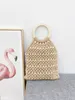 Women s Summer Grass Woven Bag Cotton Thread Handbag Internet Red Beach Double Sided Wooden Bead Bag 240312