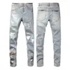 AA-88 Designer jeans paarse heren- en damesster geborduurde patchwork broek elastische slim fit broek {De verzonden kleur is hetzelfde als de foto}