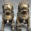 Chinese China Folk Copper Door Fengshui Guardion Foo Fu Dog Lion Statue Pair211e