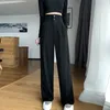 Kadınlar için Siyah Takım Pantolon Kore Moda 2 Düğmeler Geniş Bacak Pantolonları Vintage Street Giyim Yüksek Bel Ofis Bayanlar Çalışıyor 240304