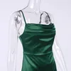 Casual Dresses Women's Satin Green High Slit Long Dress Asymmetric Hem Cocktail Clubwear Elegant For Evening Party