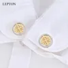 Lepton Silver 18K Gold Color Cufflinks Stainless Steel Round Cuff Links for Men Wedding Business Cufflink Gemelos 240219