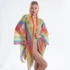 2024 Summer New Rainbow Mesh Sexy Hollow Sun Protection Shawl Women's European and American Tourist Beach Scarf