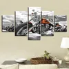 キャンバス写真ポスターモジュラープリントウォールアート5ピースオートバイの黒と白の絵画装飾リビングルームまたはベッドルームノーフレーム2505