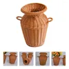 Vases en rotin panier de rangement décoratif pot tissé avec poignée jardinière d'arrangement de fleurs (marron clair)