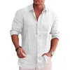 Blusa masculina casual verão primavera turn down colarinho longo lanterna manga botão escritório negócios camisa de linho topos oversized S-5XL 240301