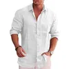 Casual Männer Bluse Sommer Frühling Drehen Unten Kragen Lange Laterne Hülse Taste Büro Business Leinen Hemd Tops Übergroßen S-5XL 240301