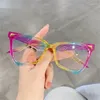 Sunglasses 2024 Rainbow Cat Eye Anti Blue Light Glasses Personalised Hollow Women's Fashion Party Wear