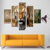 Ensemble d'art en toile 5 pièces peinture de tigre féroce imprimés en toile moderne peinture yekkow hd animal wall image for toom home décor287f