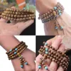 Beaded 108 Wood Beaded Bracelets for Men Women Sandalwood Buddhist Buddha Meditation Prayer Blue Turquoise Multi-layered 6MM BraceletsL24213