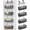 Clothing Storage Over The Door Organizer-Hanging Organizer With 4 Metal Large Capacity Baskets And Adjustable Coat Hook Behind