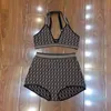 Damen-Trainingsanzüge, Modedesigner-Design, Familie, Damen, Sommer, sexy, Presbyopie, Briefstricken, hängender Hals, Raffung, dünner Bikini, zweiteiliges Set