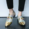 Casual Schuhe Gold Hochzeit Für Männer PU Patchwork Gedruckt Spitze Modische Schnalle Trend