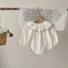 7701 Body para bebê outono infantil floral fio de algodão roupas para meninas gola folha renda escalada roupas240311