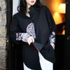 Kadın bluzları İlkbahar yaz Çin tarzı vintage nakış gevşek gündelik bluz Kadınlar Stand yaka uzun kollu eleganall-maç gömlek üstleri