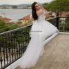 Sexy High Low Boho Suknia ślubna 2024 Off ramiona Krótka plażowa sukienki ślubne z kwiatami 3D koronka Gatsby Bohemian Bride sukienka Vestia Novia Fairy Robes de Mariee